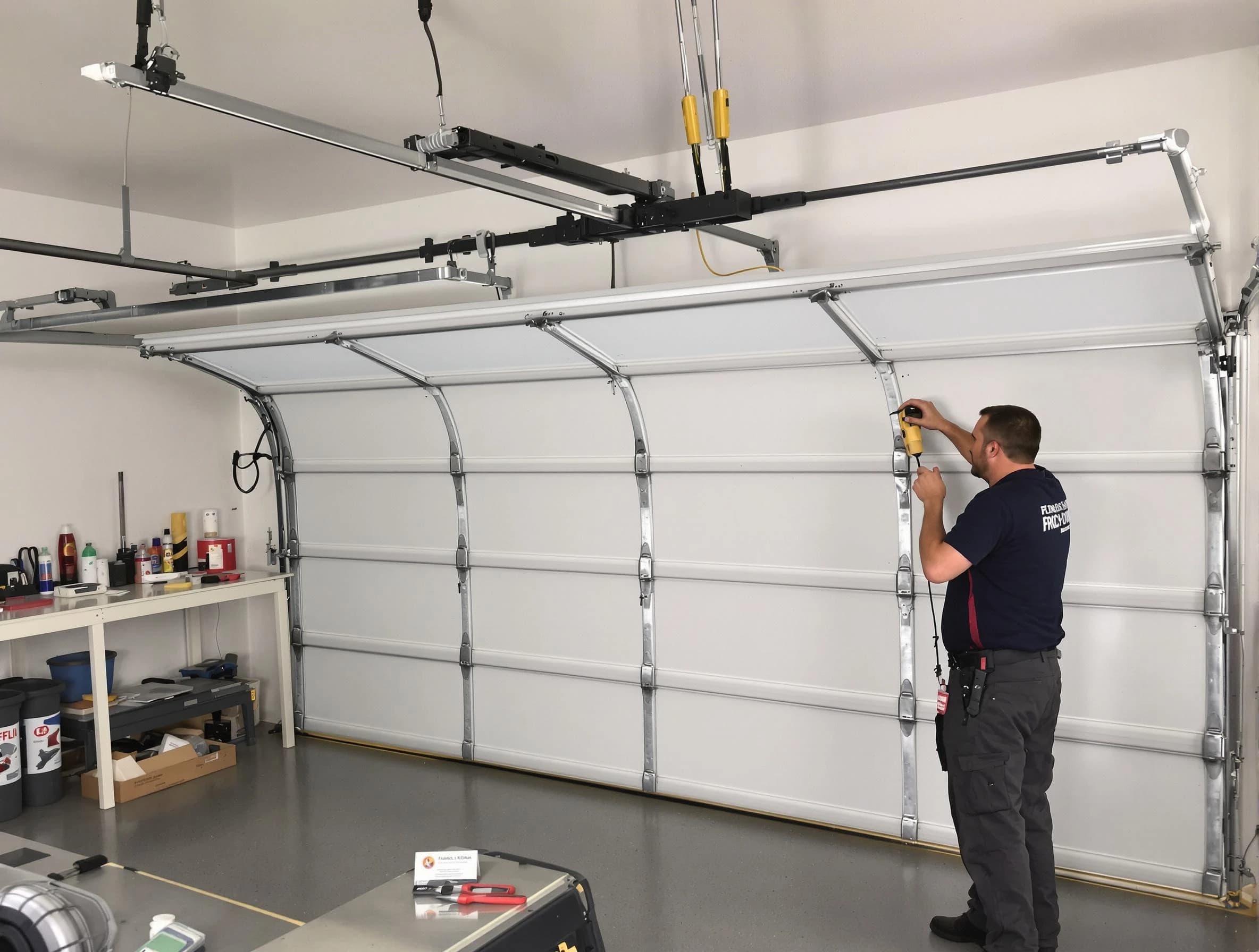 Lake of the Woods Garage Door Repair certified technician performing overhead door system repair in Lake of the Woods