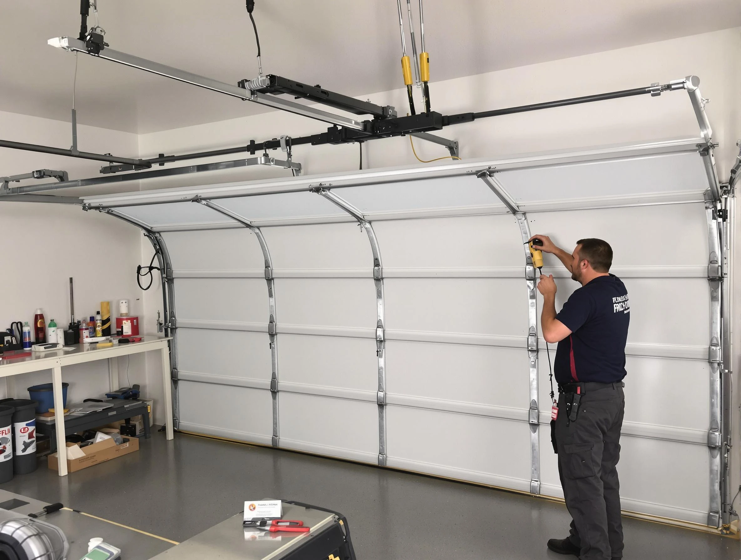 Lake of the Woods Garage Door Repair certified technician performing overhead door system repair in Lake of the Woods
